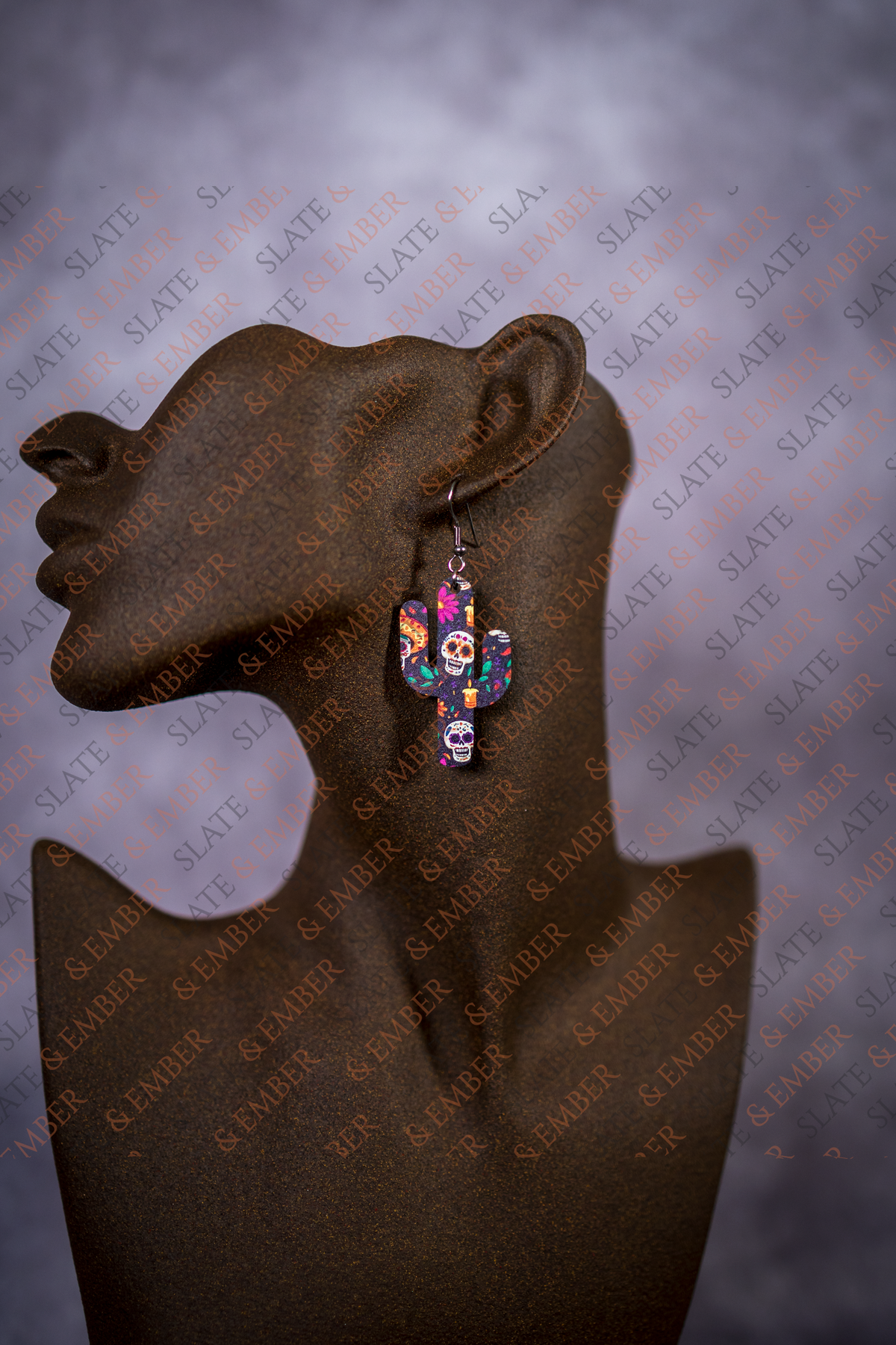 Fiesta Sugar Skull Cactus Acrylic Earrings