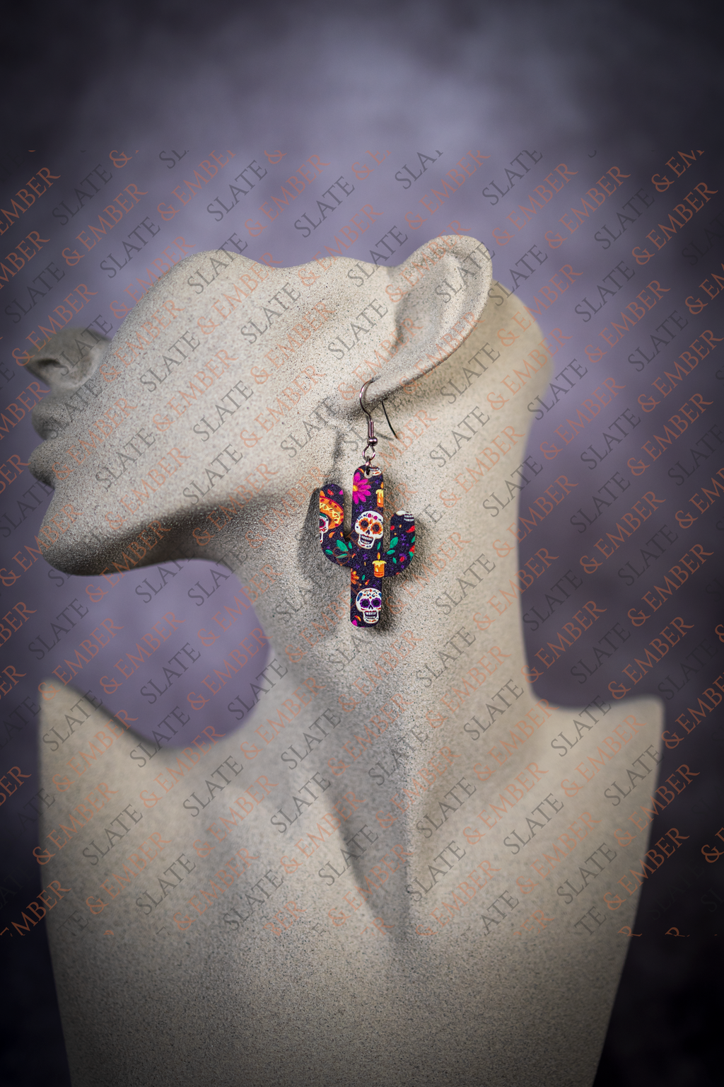Fiesta Sugar Skull Cactus Acrylic Earrings