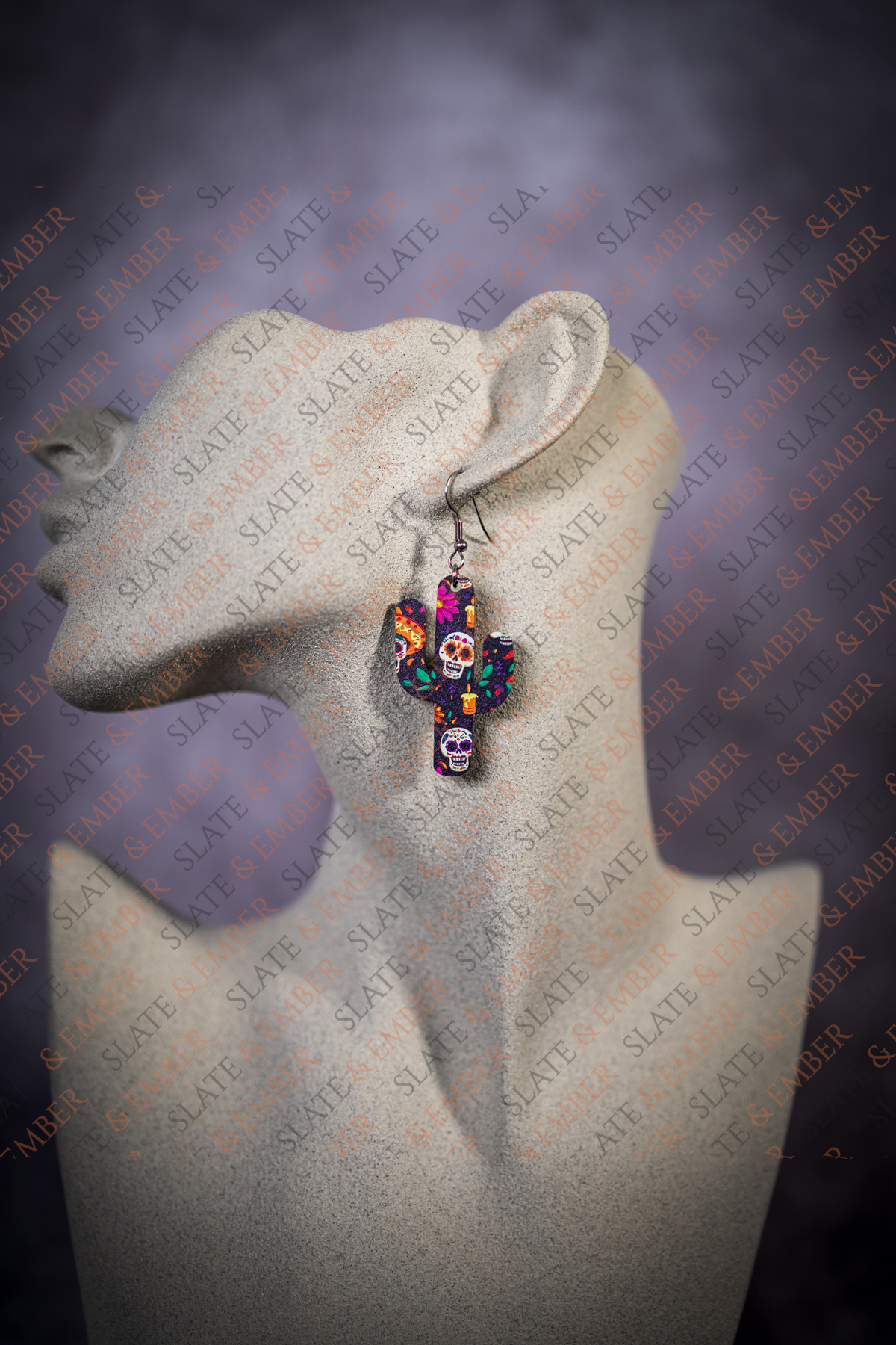 Fiesta Sugar Skull Cactus Acrylic Earrings